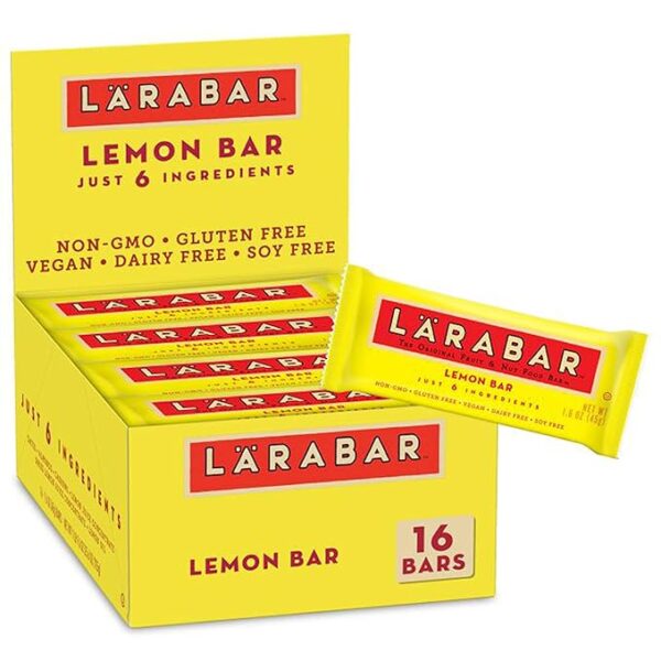 Larabar Lemon Bar, Gluten-Free Vegan Fruit & Nut Bar, 1.6 oz Bars, 16 Ct Savor the zesty and refreshing flavor of Larabar Lemon Bars! Made with simple, wholesome ingredients, these gluten-free and vegan bars are the perfect snack for any time of day. Each 1.6 oz bar is packed with natural fruit and nuts, offering a delightful burst of lemony goodness without any artificial additives. Ideal for those following a gluten-free or vegan lifestyle, Larabar Lemon Bars are as nutritious as they are delicious. The 16-count box ensures you always have a tasty treat on hand, whether you're at home, at work, or on the go.